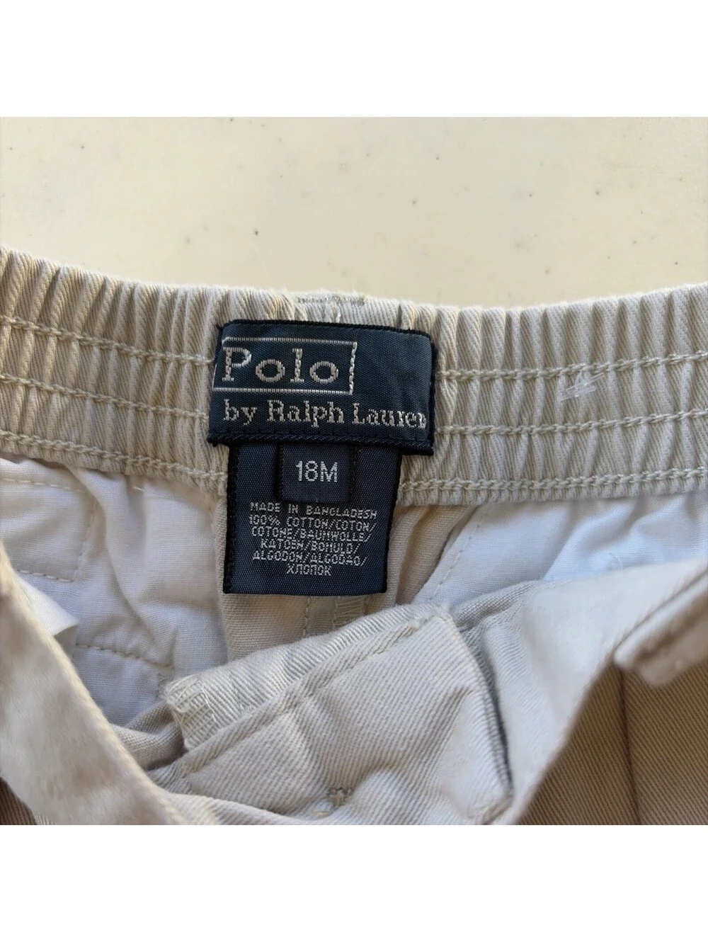 Polo Ralph Lauren Baby Khaki Pants Beige 18M Elastic Waist Cotton Twill Chino